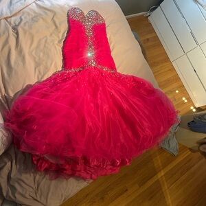 Hot Pink Sequin Strapless Prom Dress